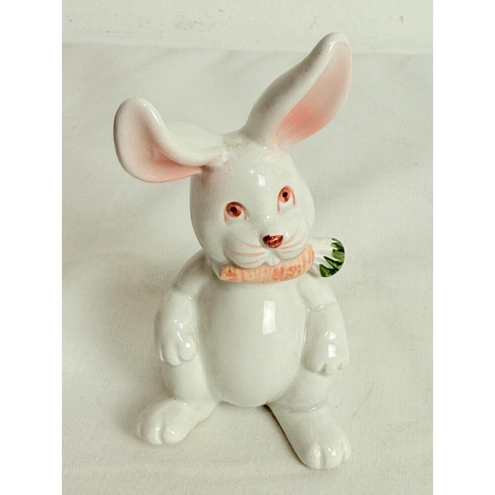 Vintage 1978 Fitz & Floyd  White Pink Ceramic Bunny Rabbit Figurine